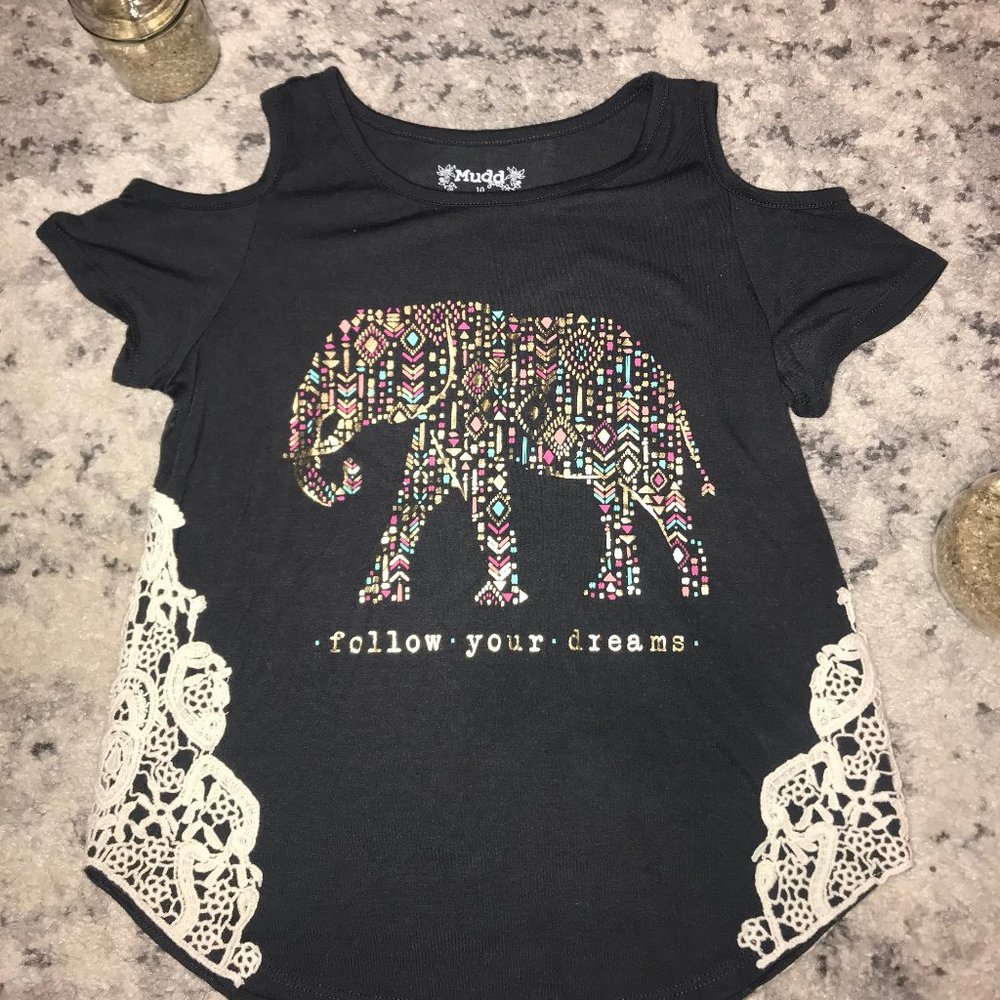Mudd Girls Elephant Lace Cold Shoulder Shirt Sz 10